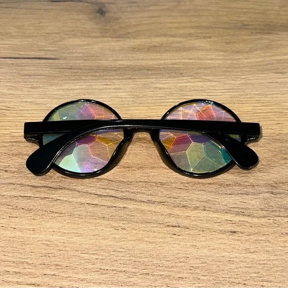 NWT black crystal kaleidoscopic refractive glasses rave PLUR festival - Picture 4 of 5